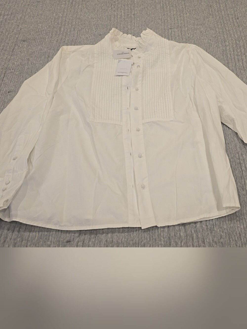 Banana Republic Factory White Button-Down Ruffled Collar Blouse